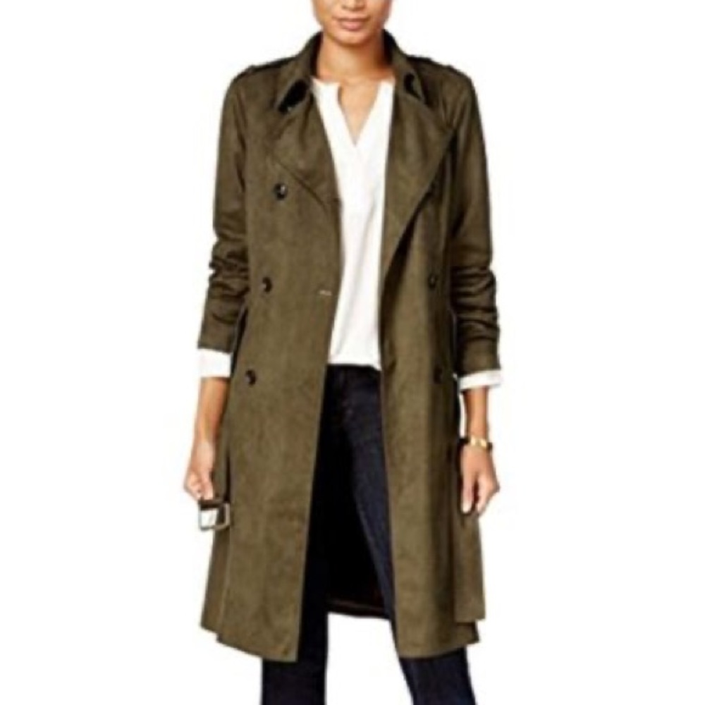 EUC Classic Military Green Suede Trench Coat with Belt